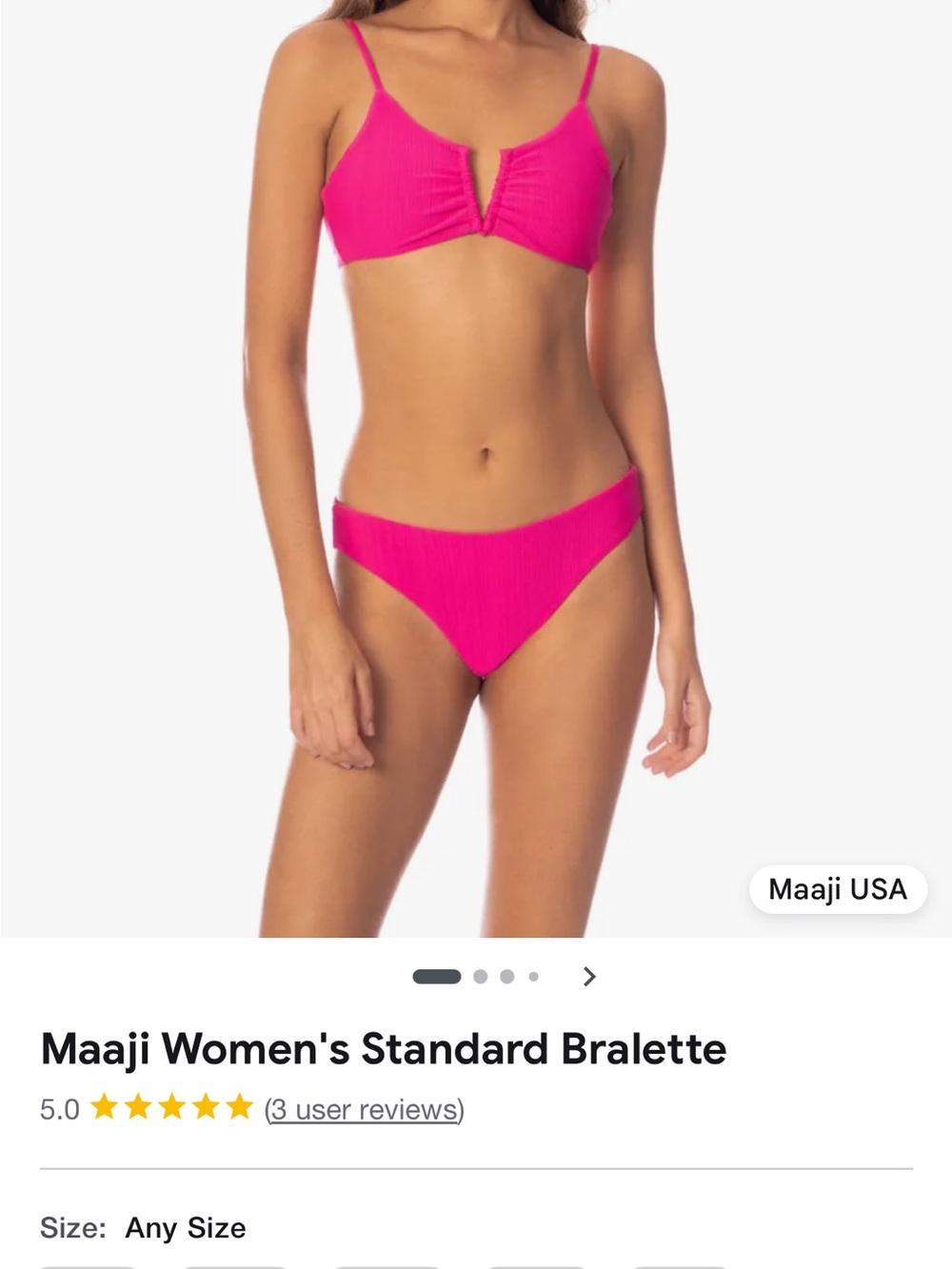 Maaji Vibrant Hot Pink Ribbed V-Notch Bralette Bikini